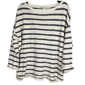 Pure Energy, Size X, White & Blue Terrycloth Pullover Top, 3/4 Sleeves, Flaw